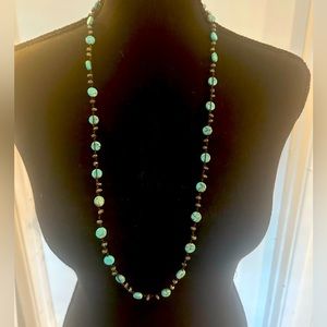 Lucky Brand necklace with turquoise and silver bead accents, 28” with clasp